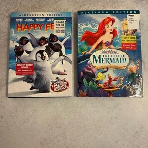 Lot 2 Children's Themed DVDs Kids Movies Mermaid Happy Feet Pre-Owned Untested